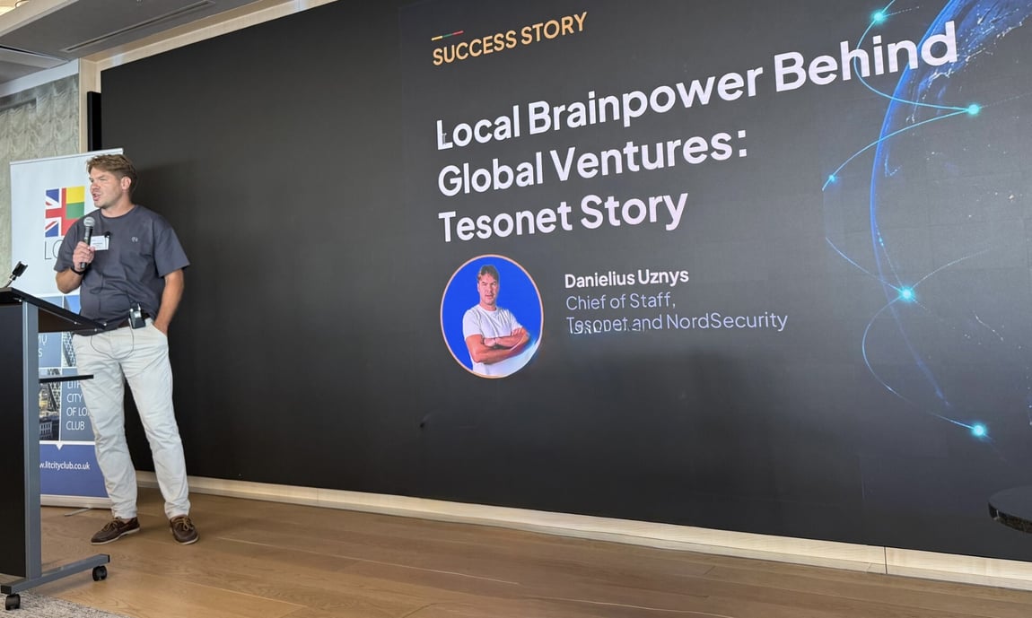 Insights from a presentation by Danielius Užnys, Chief of Staff at Tesonet, during the Lithuania City of London Club's 20th Anniversary event. 